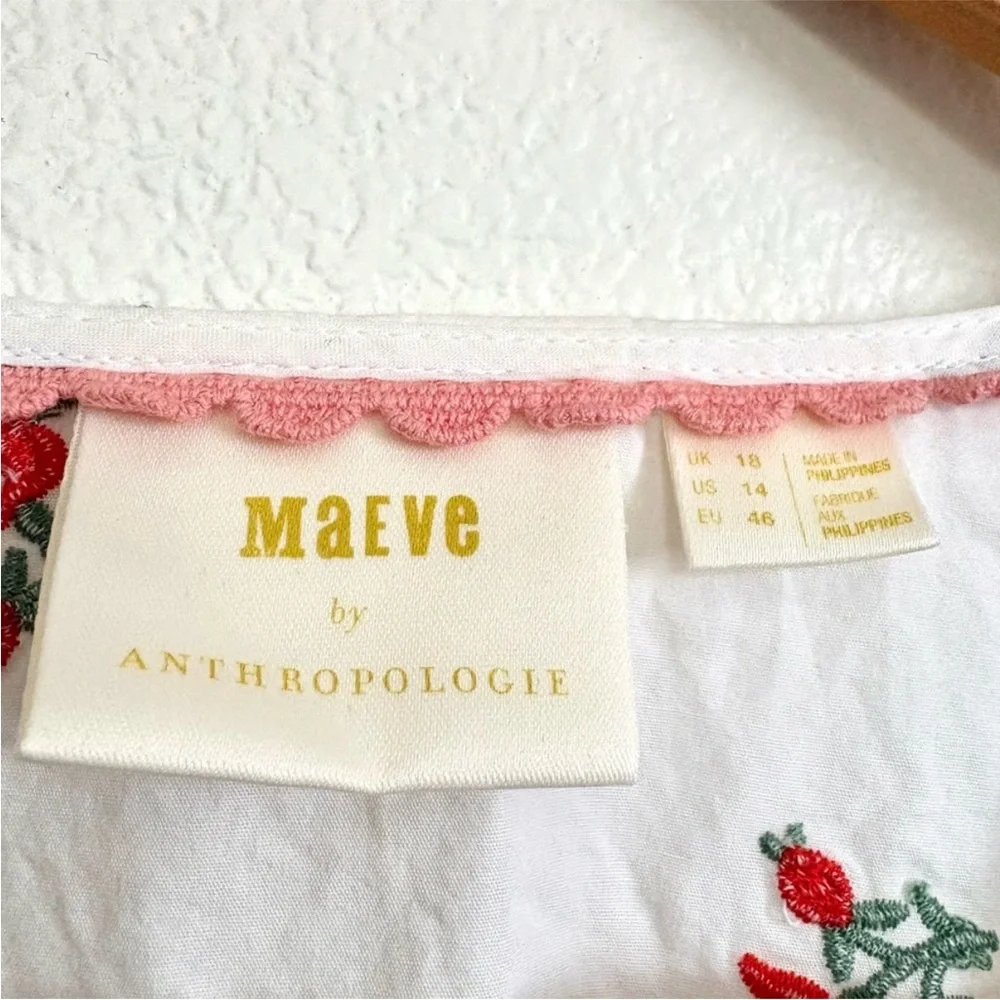 🍒 Anthropologie Maeve Peplum V-Neck Puff-Sleeve Bow Blouse Floral Print Large